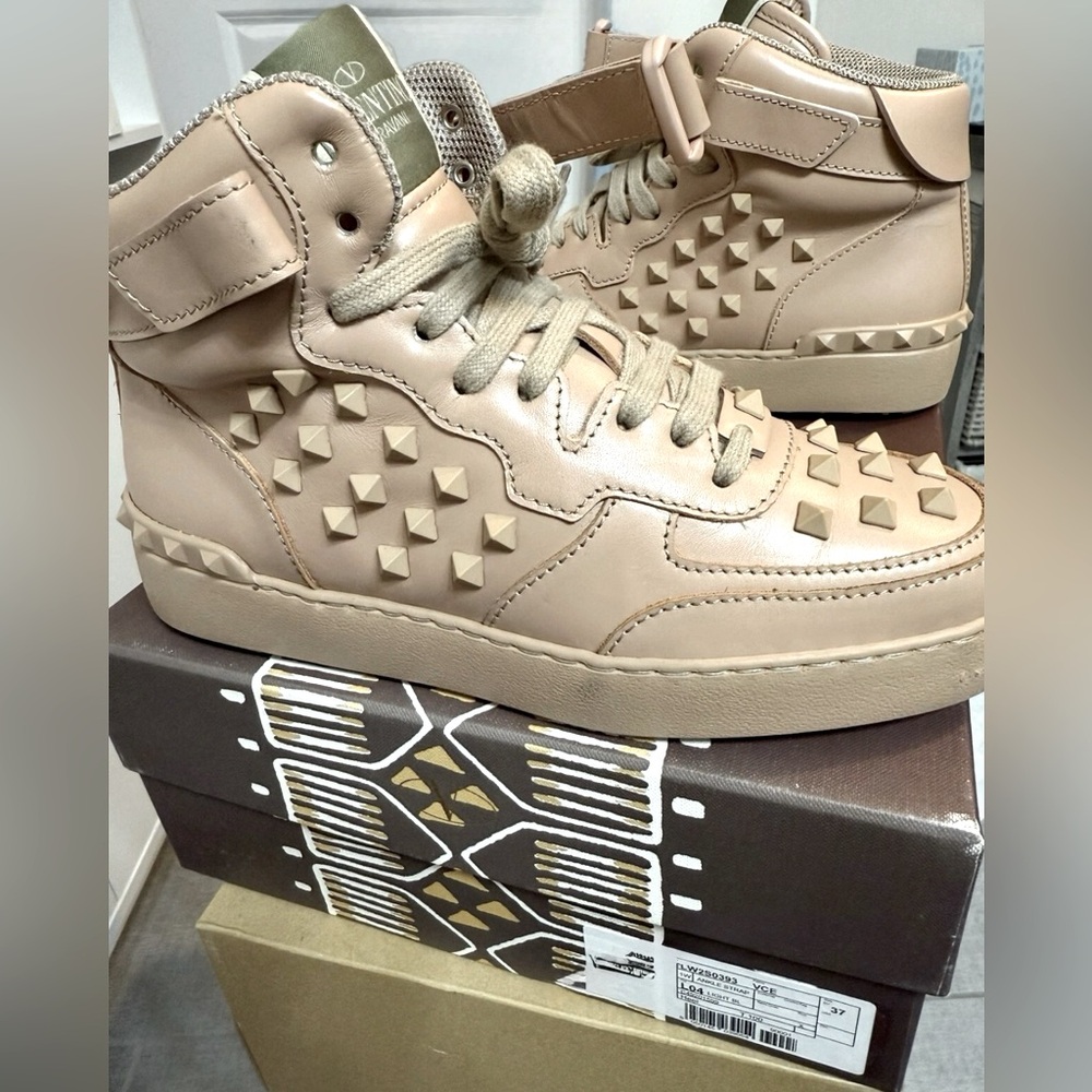 Valentino Tan Studded High-Top Sneakers